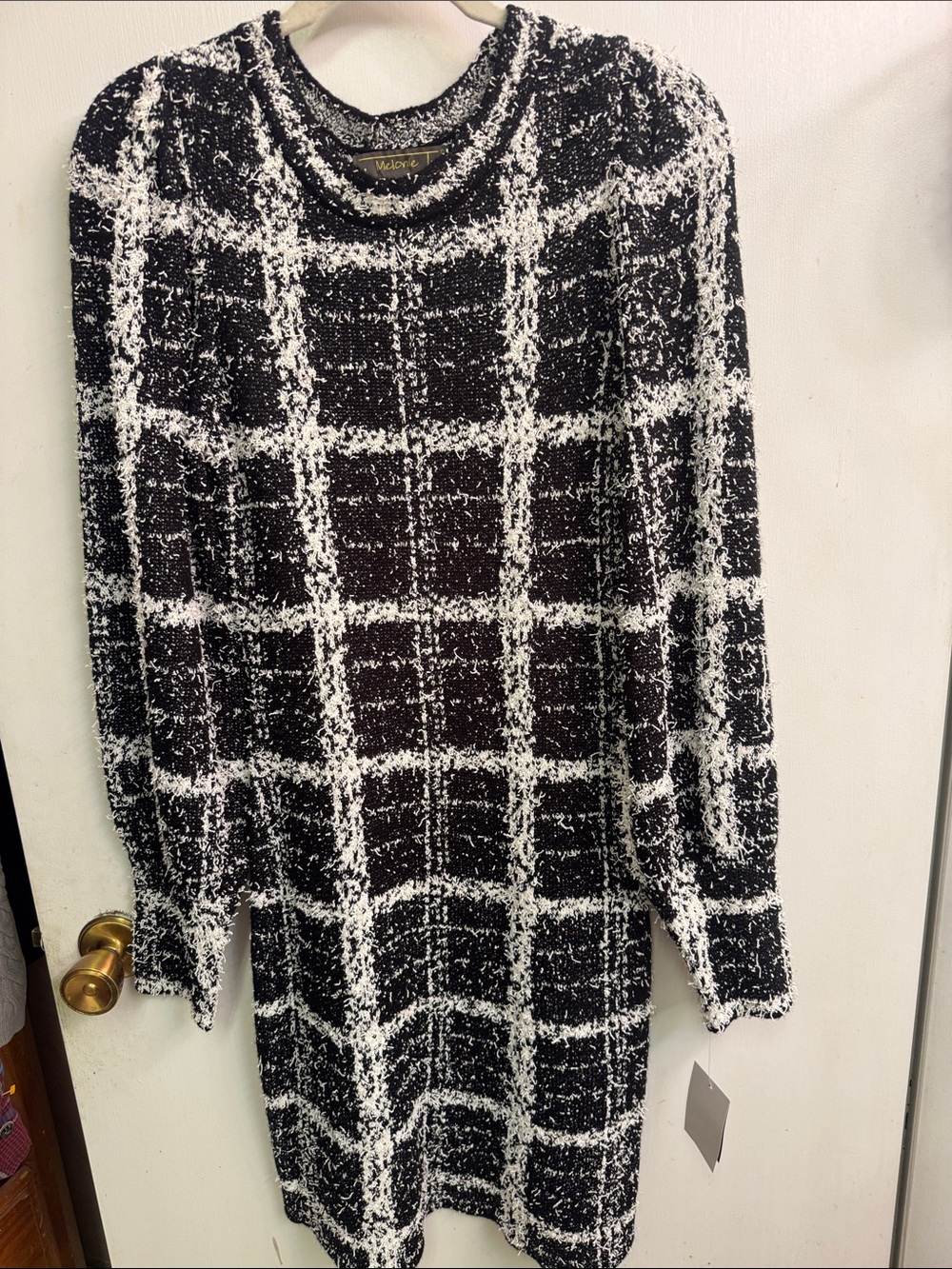 Melonie T Cozy Black & White Marled Crewneck Sweater dress